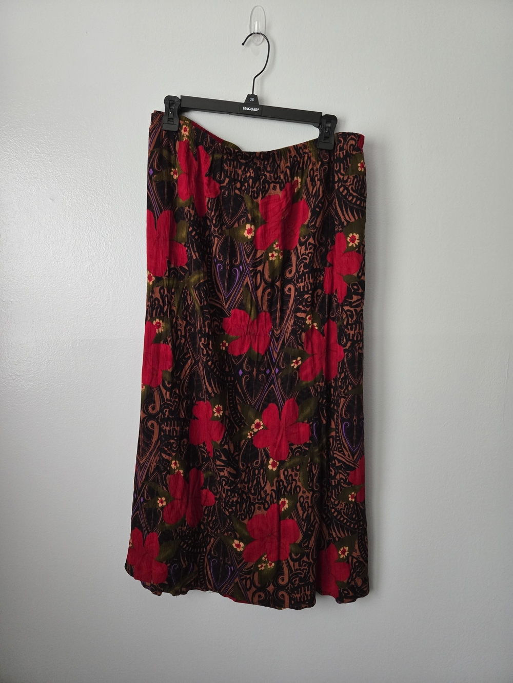California Krush Retro Red Tropical Floral Paisley Maxi Skirt Boho Size 2X